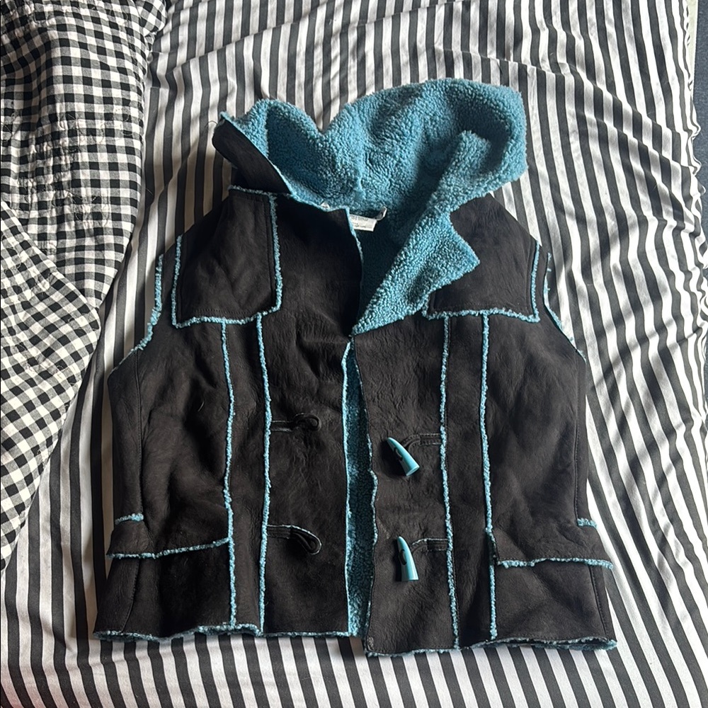 Vintage Carlisle Black and Blue Vest Soft Fleece Sleeveless